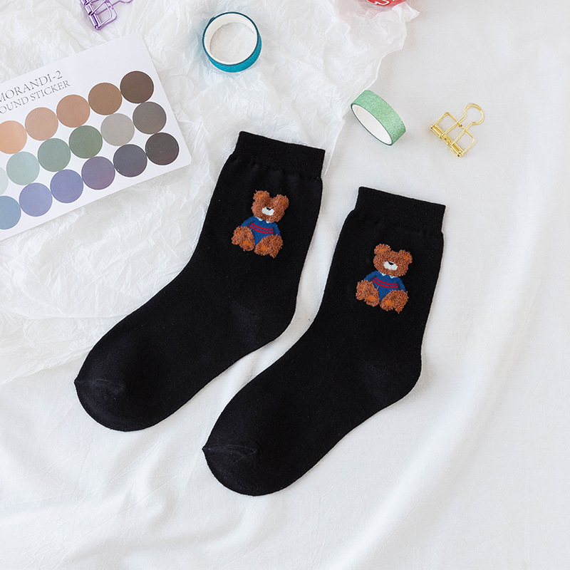 Autumn And Winter Sweet And Cute Japanese Cartoon Bear Lady In White Tube Socks Female Cotton Socks